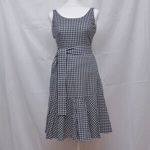 J Crew navy blue white gingham dress